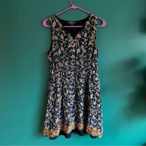Market & Spruce Navy and Orange Paisley  Embroidered Dress